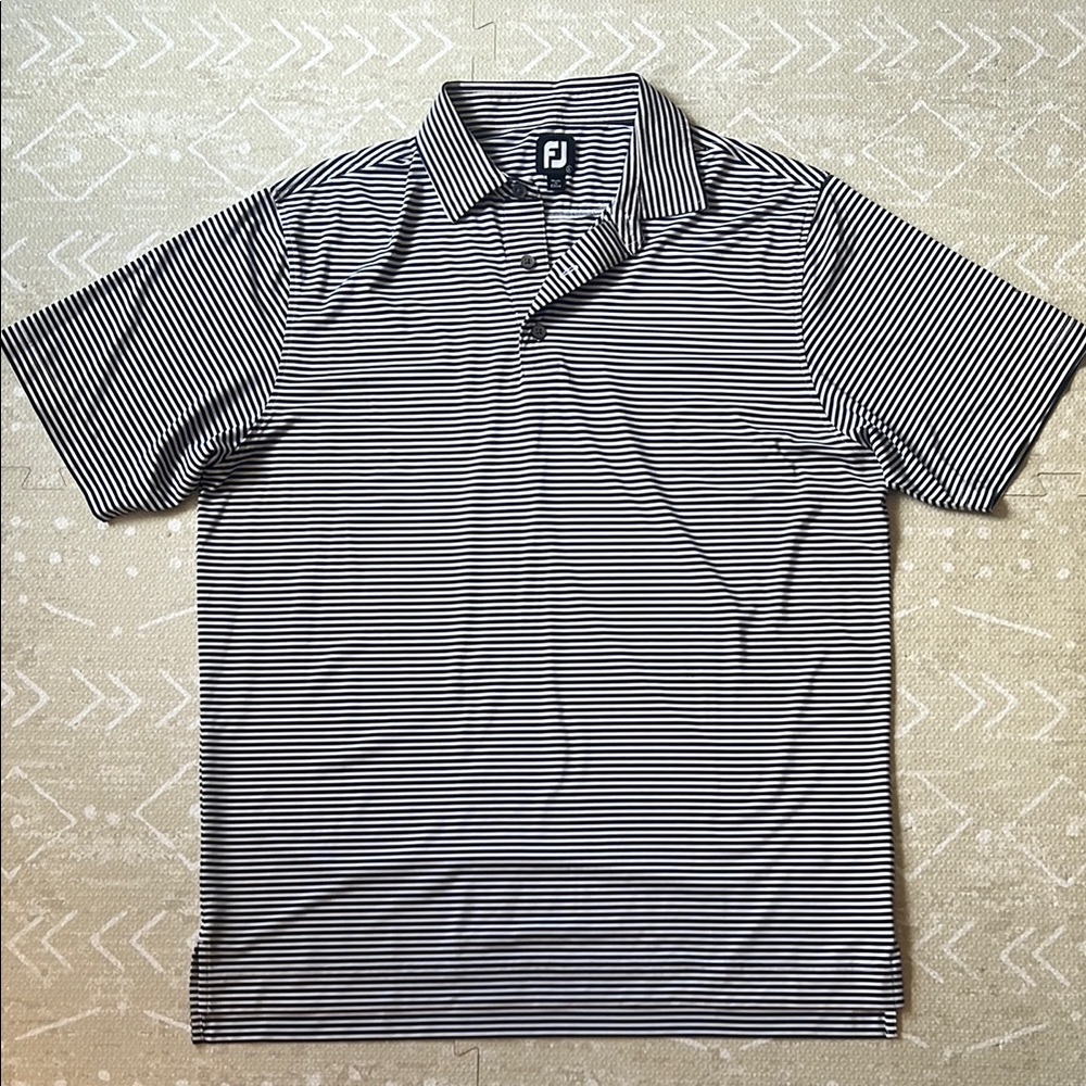 FootJoy Men's Navy and White Striped Polo Shirt